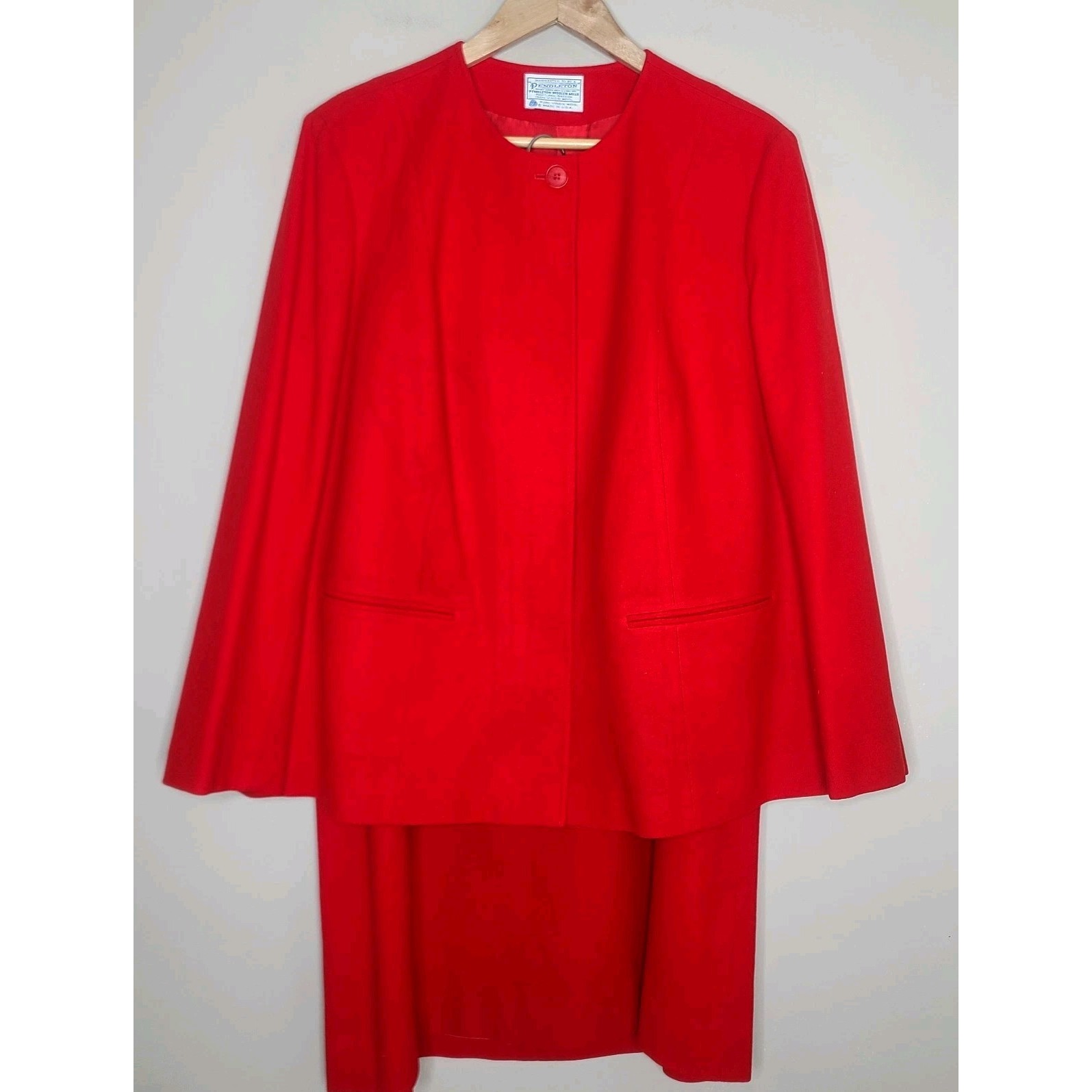 Vintage Pendleton Red Suit Set Women's 100% Wool Skirt Blazer 80s Usa